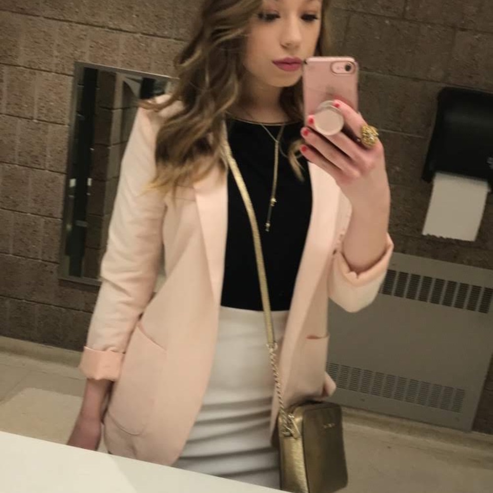 Blush Pink Open-Front “Boyfriend” Fit Blazer